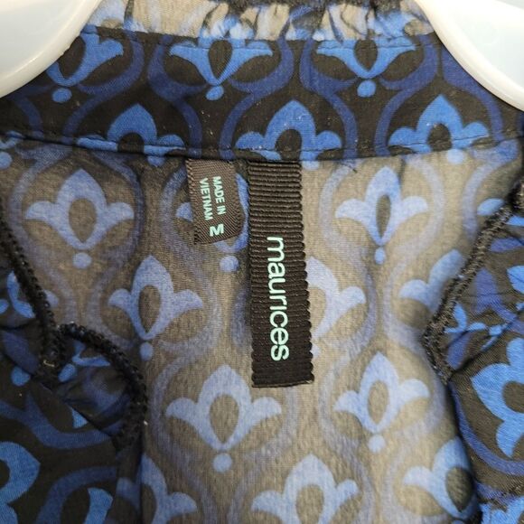Vintage y2k maurices blue black career office siren emo ruffle sheer top size M - Picture 2 of 5